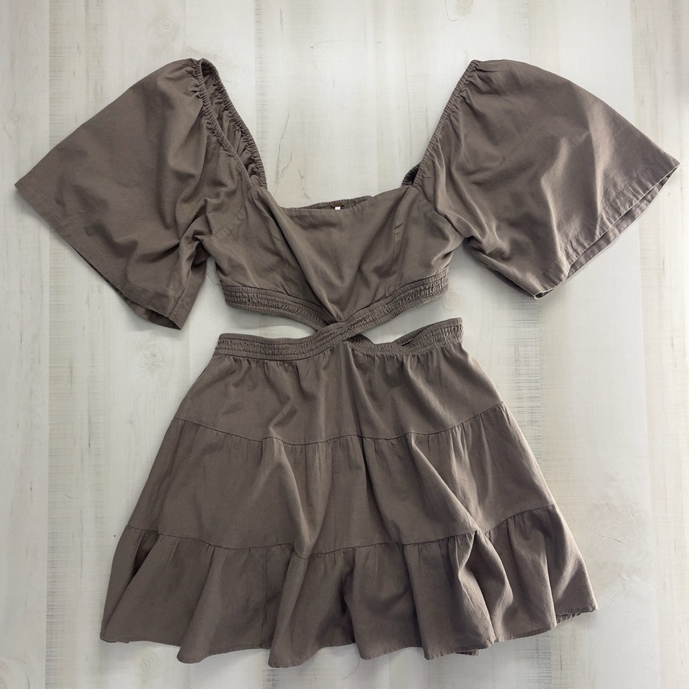 FREE PEOPLE cross of sunlight brown linen sexy travel vacation weekend dress